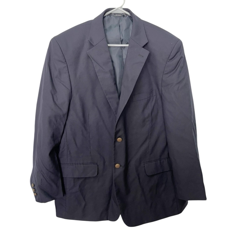 Meeting Street 48R Navy Blue Blazer Worsted Wool Brass Crest Buttons Preppy Core